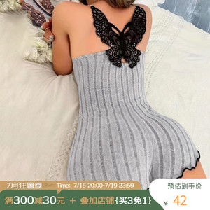 ROCKMORE【欧美辣妹】蝴蝶蕾丝露背性感连体裤 灰色小众家居短裤