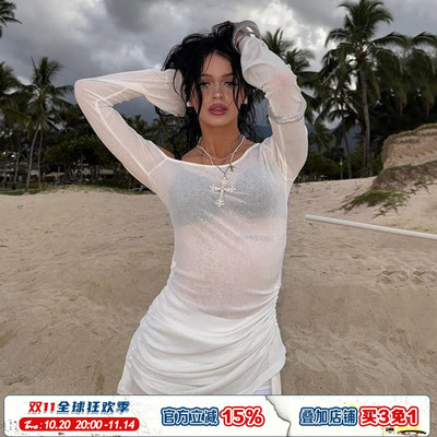 白色透视感轻薄防晒T恤