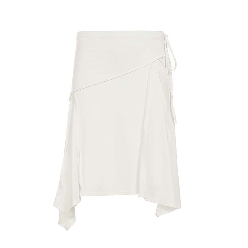 thumbnail for ROCKMORE [French resort style] elegant casual white split line design skirt irregular long skirt