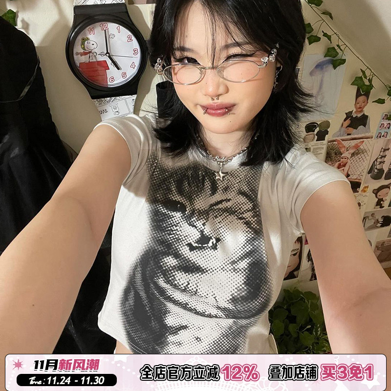 美式复古猫咪显瘦上衣