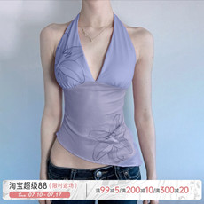 紫色深v挂脖露背吊带辣妹