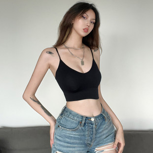 ROCKMORE百搭性感大U领螺纹交叉美背吊带 辣妹外穿打底含胸垫裹胸