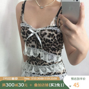 ROCKMORE【欲辣性感】野性豹纹印花蕾丝蝴蝶结吊带甜辣打底小背心