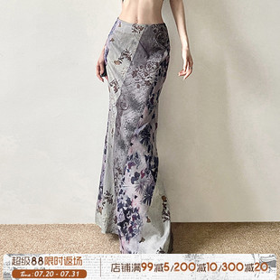 ROCKMORE 混拼植系印花中長裙 vintage特色古董半身裙 古早文藝