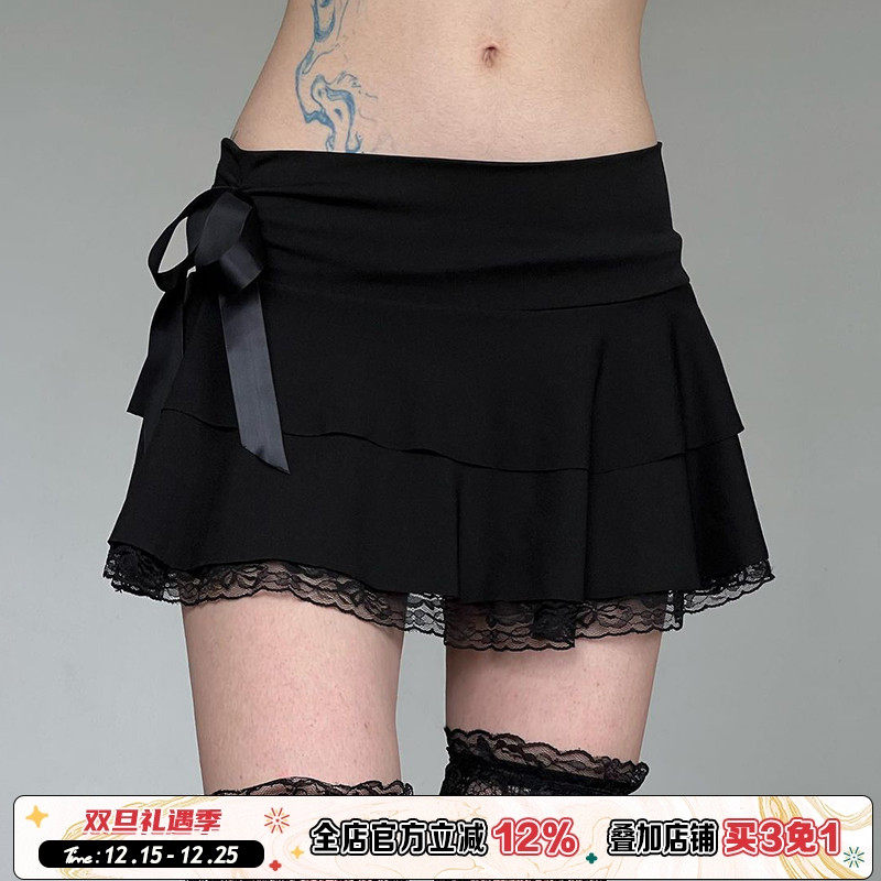 性感蝴蝶结蕾丝拼接显瘦半身裙