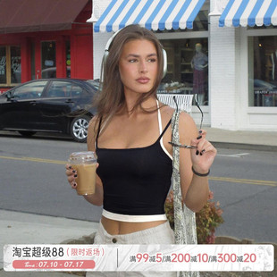 街头ins风 ROCKMORE 辣妹撞色假两件挂脖吊带背心欧美小众上衣