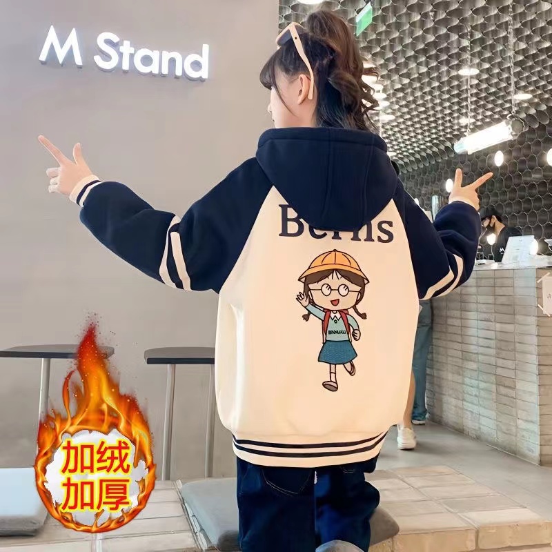 韩版洋气中大童卡通拼色学生外套新款百搭时尚潮流女童休闲棒球服