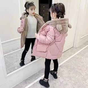 2025年新款加绒女童冬装加厚中长款冬季棉衣时尚儿童棉服棉袄潮流