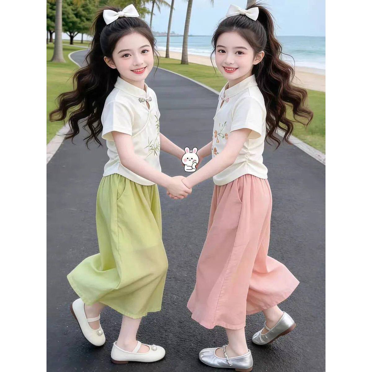 女童夏装中式套装汉服2026新款中大童儿童国风夏季阔腿裤两件套图片