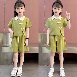 短袖 女童夏装 儿童两件套 时髦洋气网红学院风夏季 短裤 套装 大童夏款