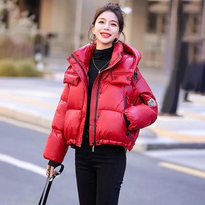 免洗亮面白鸭绒短款羽绒服