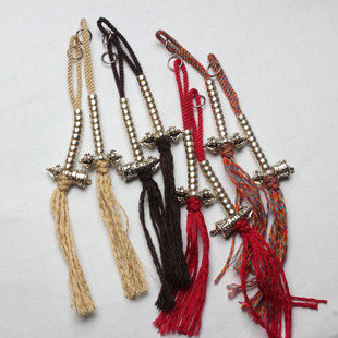 佛珠配饰 藏银手搓棉线流苏星月菩提108颗蜜蜡手串文玩配件侧挂