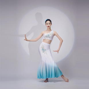 儿童傣族舞蹈演出服装女练功裙艺考表演孔雀舞独舞鱼尾半身包臀裙