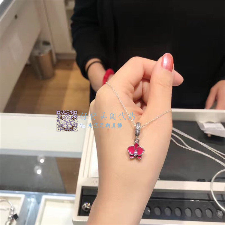 国内现货pandora潘多拉女士兰花吊坠项链纯银锁骨链简约气质