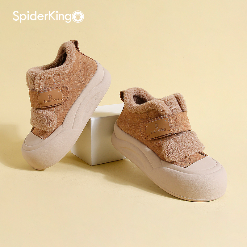 蜘蛛王女鞋2025冬季新款加绒保暖休闲板鞋女复古厚底配裙子面包鞋