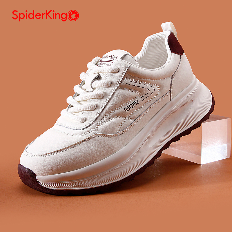 蜘蛛王女鞋2025秋季新款时尚百搭厚底增高休闲运动鞋系带小白鞋女