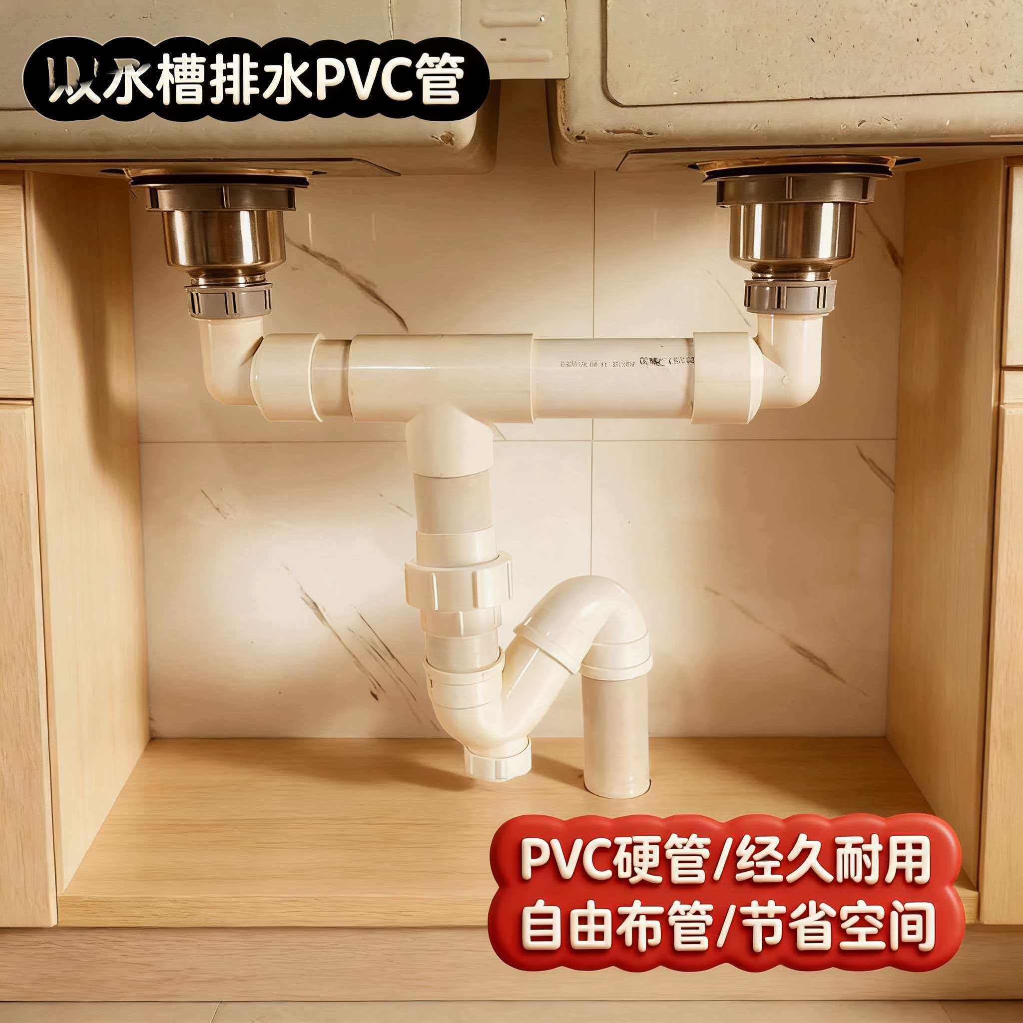 厨房洗菜盆水池管道耐用排水软管换硬PVC管接头单双水槽下水管配