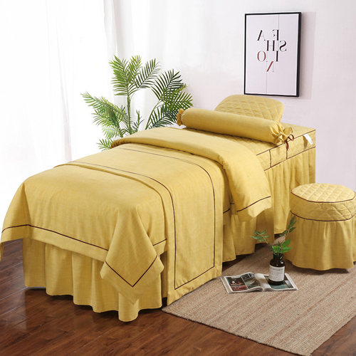 棉麻美容院床罩四件套带洞奢华