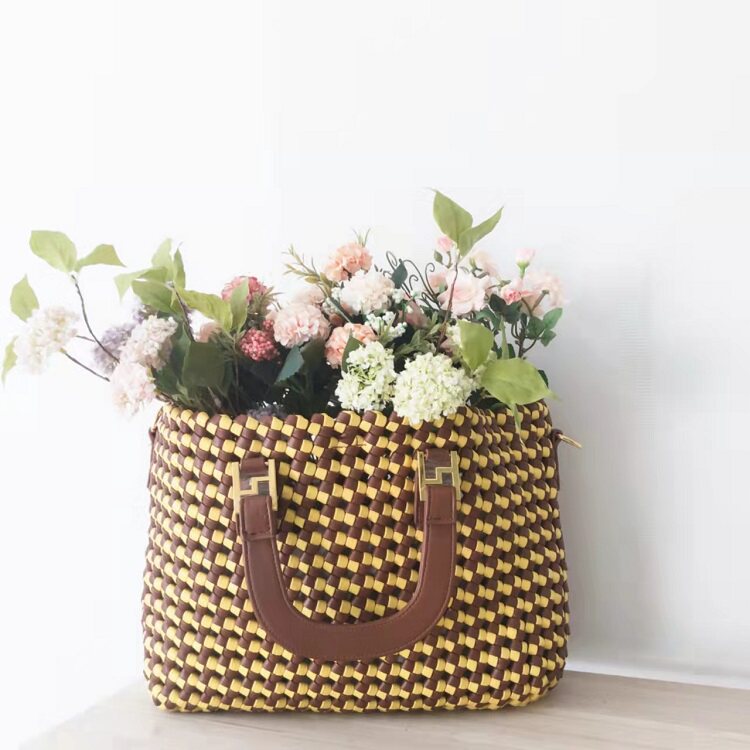 手工编织袋子母包2022春季新款单肩斜挎大容量托特包f扣送内胆包