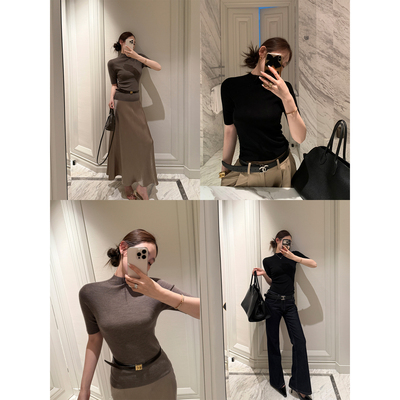 18针无缝100羊毛半高领针织衫女