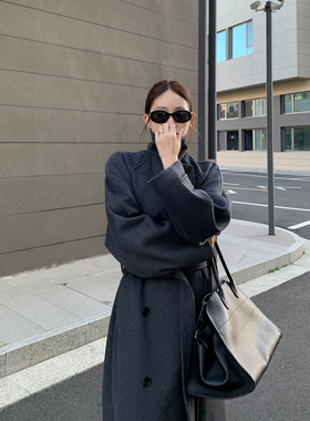 Middletone 里昂大衣 复古双排扣羊毛大衣女立领中长款呢子外套