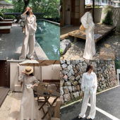 呼吸套装 休闲裤 1OO亚麻休闲老钱风套装 半裙 衬衫 Middletone