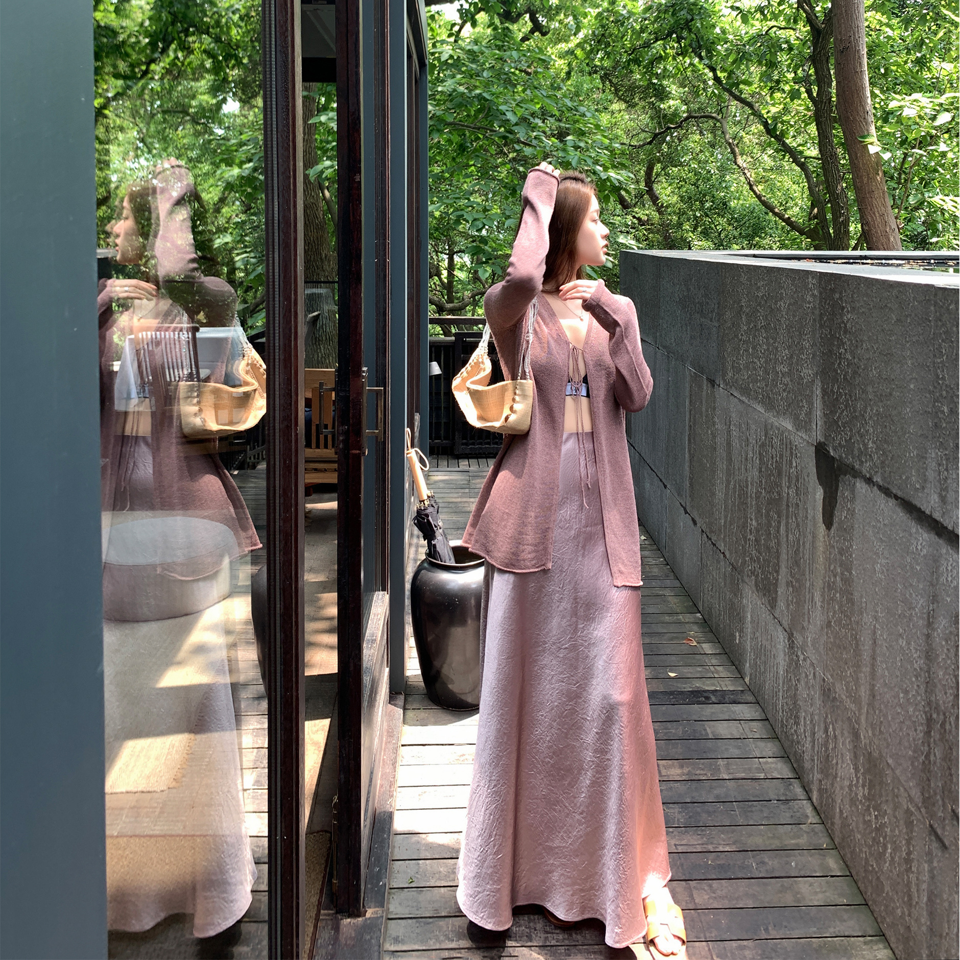 长款鱼尾裙3色可选斜裁裙