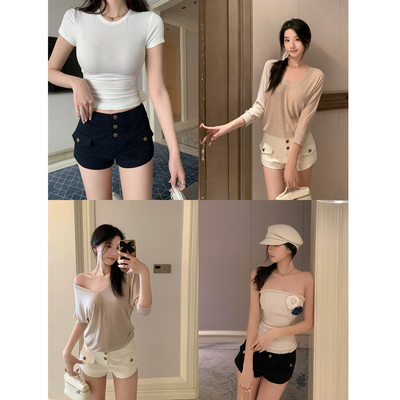 【清仓5折】wang牌短裤 100棉简约休闲短裤女夏气质百搭显瘦裤子