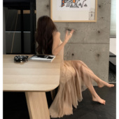 Middletone 决美超仙吊带连衣裙仙女裙度假长裙 半岛松茶