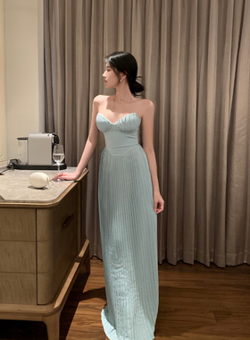 Middletone 贝壳裙  巨耗时重工压褶优雅抹胸连衣裙高级感长裙