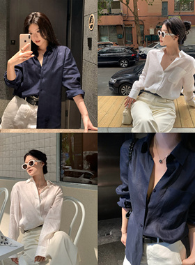 Middletone | 简麻衬衫 老钱风利落感1oo%亚麻长袖衬衫上衣女夏