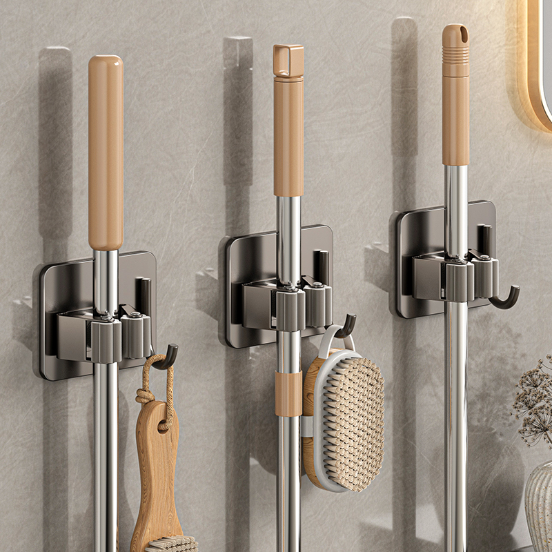 免打孔枪灰色拖把壁挂夹不锈钢