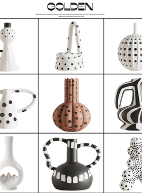 黑白色波点简约高级感酒柜摆件客厅小众艺术品摆设现代桌面装饰品