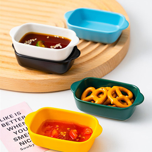 哑光小号陶瓷双耳长方形蘸料碟子