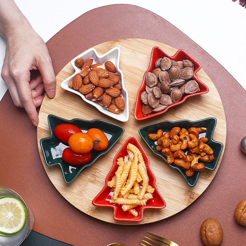 欧式创意网红水果小吃分格碟 ktv干果盘家用零食摆盘配竹木底盘子