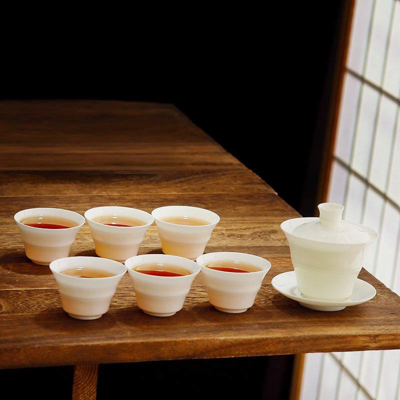 高端潮州骨瓷茶具套装家用竹节盖碗竹节杯客厅办公室茶杯陶瓷泡茶