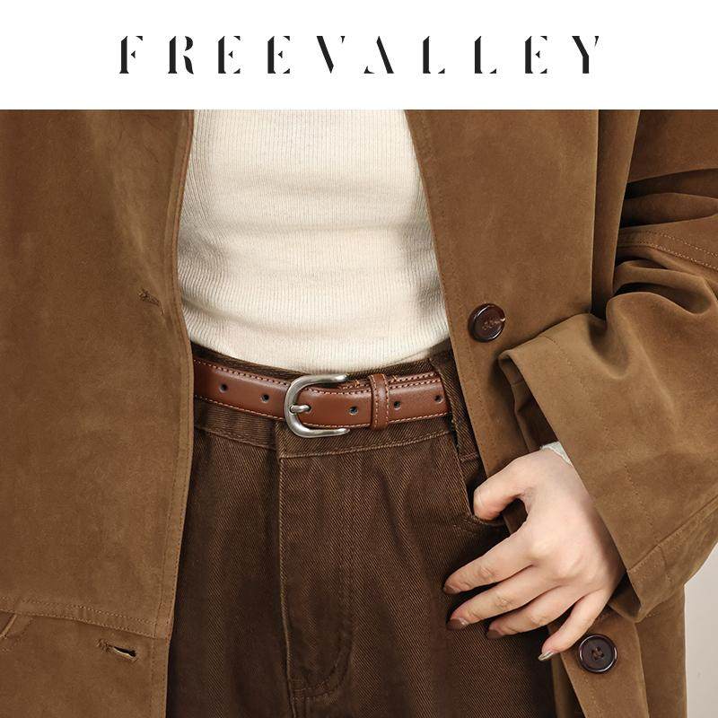 FREEVALLEY自由谷 牛皮腰带宽2.5cm银扣 气质简约大方腰带
