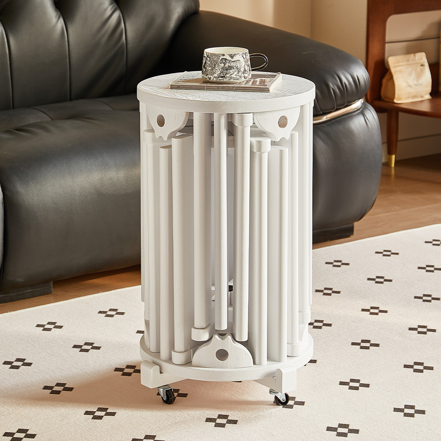 实木可叠放凳子茶几组合圆凳叠叠乐餐桌待客备用凳带滑轮折叠椅子