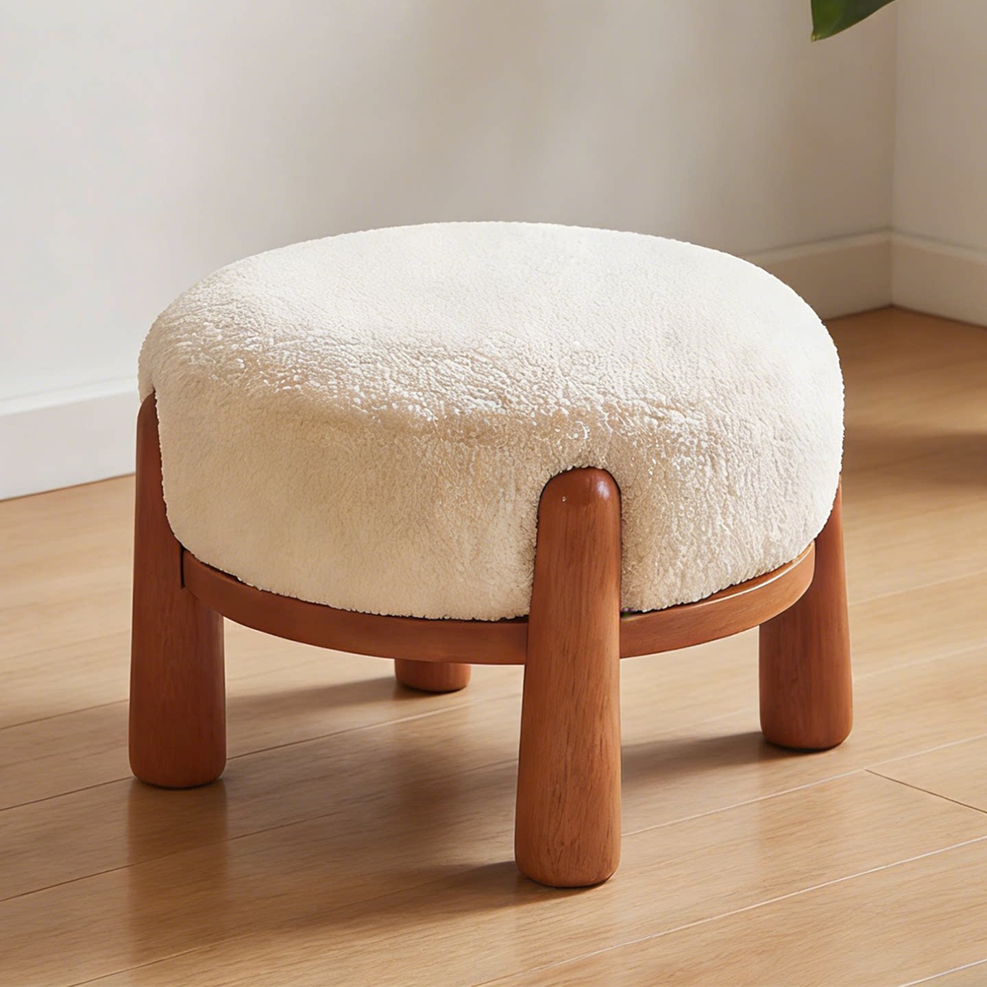 实木咩咩凳卧室家用客厅沙发脚踏搁脚小凳子奶油风软包简约换鞋凳