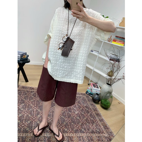 MKDesign 夏季新品 休闲宽松大口袋色织匹马棉松紧腰五分短裤