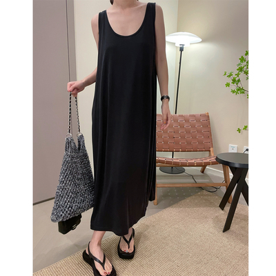 休闲直筒全棉吊带连衣裙