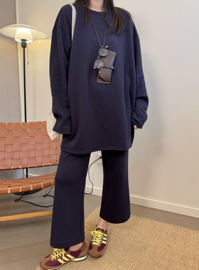 MKDesign 秋季新品宽松长款卫衣休闲软糯9分微喇叭裤休闲运动套装