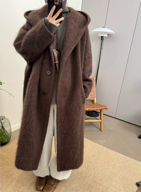 MKDesign 冬季新品 新年战衣羊绒拉毛连帽气质大牌感时髦阔型大衣