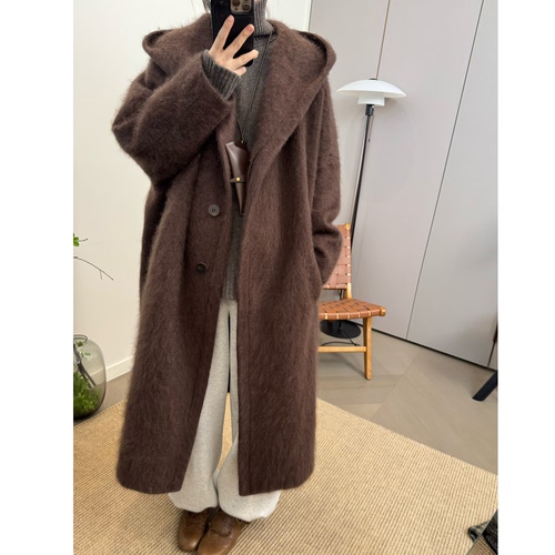 MKDesign 冬季新品 新年战衣羊绒拉毛连帽气质大牌感时髦阔型大衣