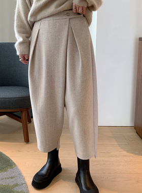 MK Design秋冬羊毛加厚哈伦锥形宽松休闲裤垮裤8分靴裤