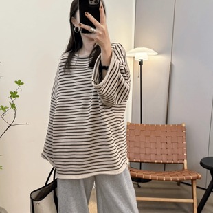 全棉粗棒针宽松条纹休闲大毛衣 新品 MKDesign 秋季