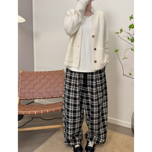 加厚羊毛格子哈伦阔腿裤 MKDesign 秋冬新品