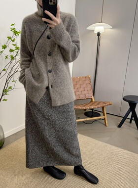 MKDesign 秋冬新品 时髦款南非进口幼马海里面宽松针织开衫