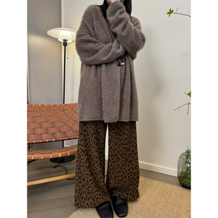 休闲阔腿加厚面料豹纹休闲松紧腰拖地长裤 MKDesign 秋冬新品