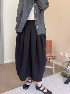 Design 秋冬加厚松紧腰蓬蓬花苞可爱甜美休闲百搭黑色蓬半裙